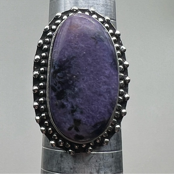 New Purple Charoite Crystal Stone Silver Overlay Ring Size 8 - Picture 4 of 6
